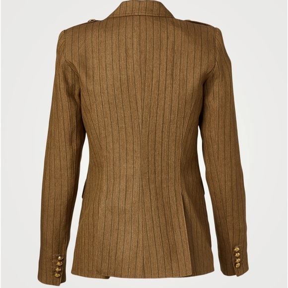 Like New: SMYTHE Peaked Lapel Blazer With Cargo Pocket in Burlap Stripe Size 4 - Picture 3 of 6